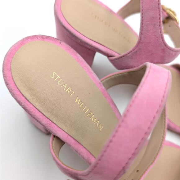 Stuart Weitzman Crystal Buckle 75 Block Heel Sandals Pink Size US5.5 EU36 - Picture 9 of 12